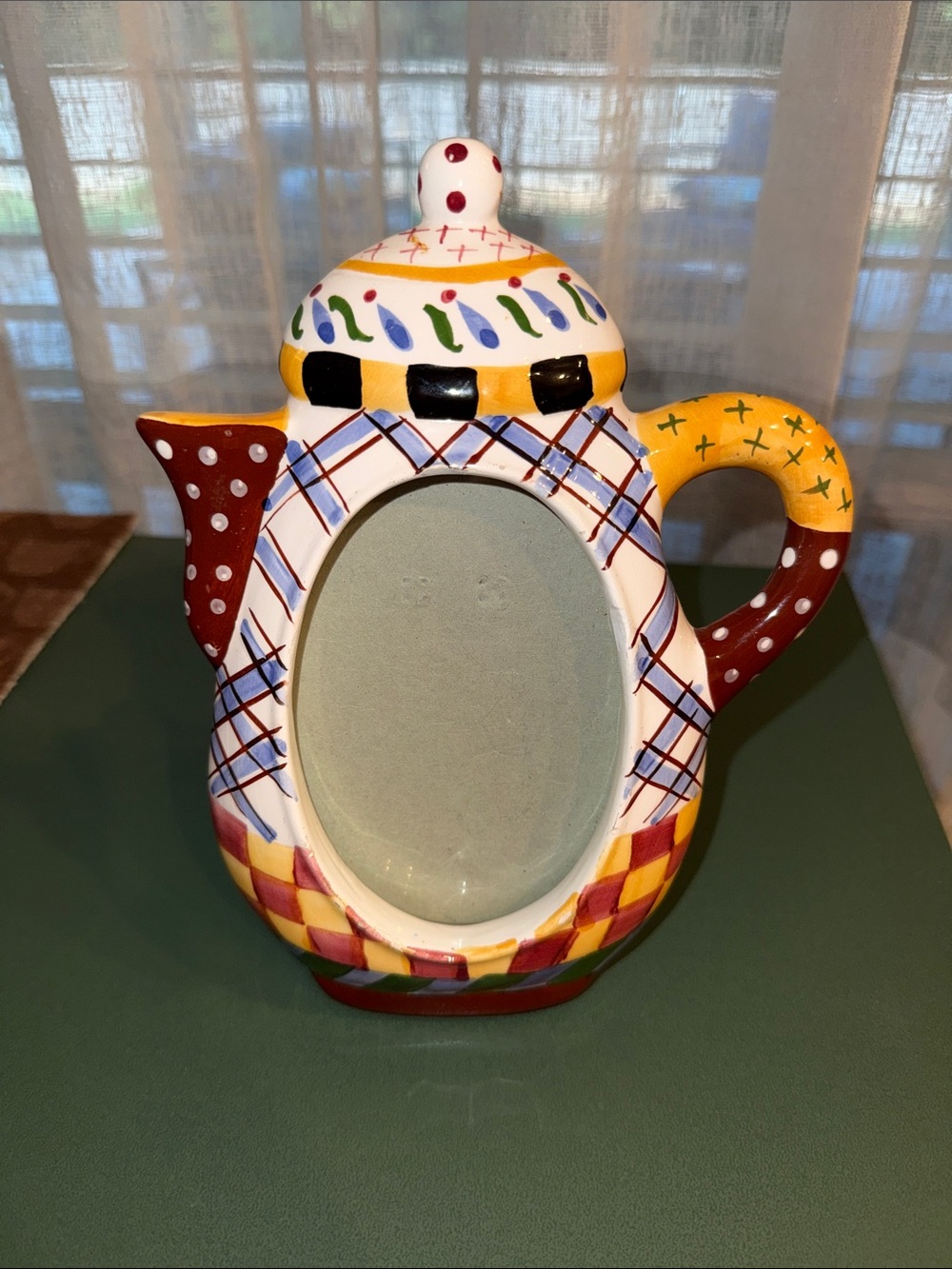 Hand-Painted Multicolor Teapot Photo Frame - Decorative Home Art